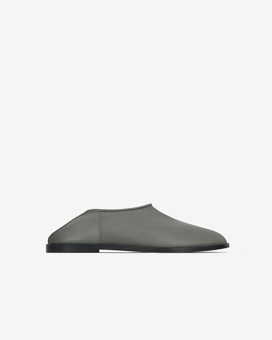 Heel Socks grey leather — side profile, unlined construction