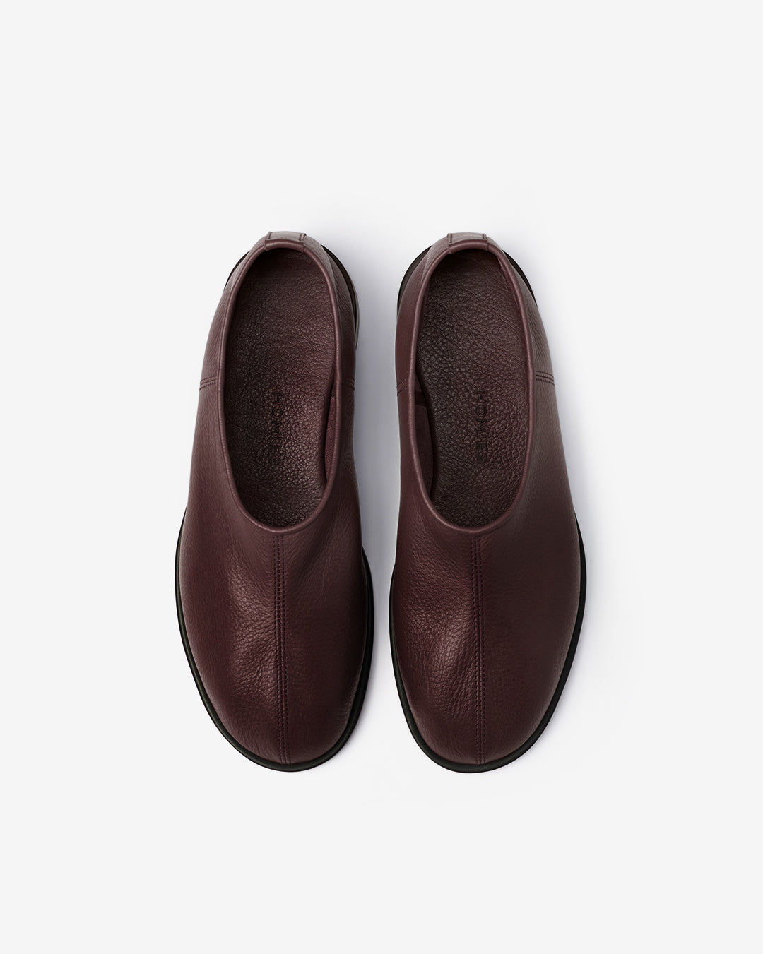 Heel Socks burgundy leather — close-up of the heel and back seam