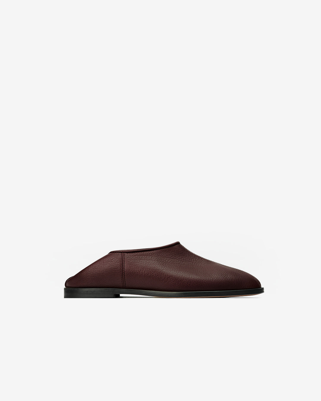 Heel Socks burgundy leather — side profile, unlined construction